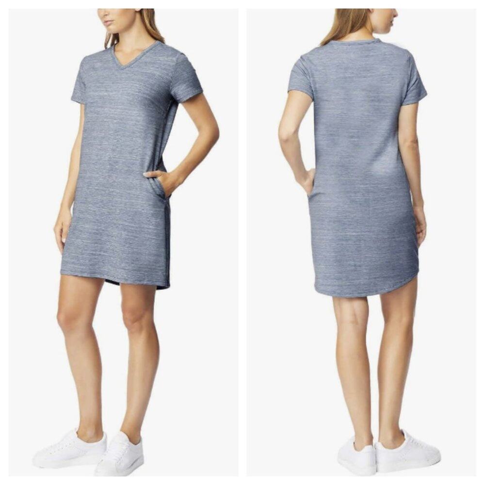 32 Degrees Women's Short Sleeve T-Shirt Dress Marled Light Blue Size M